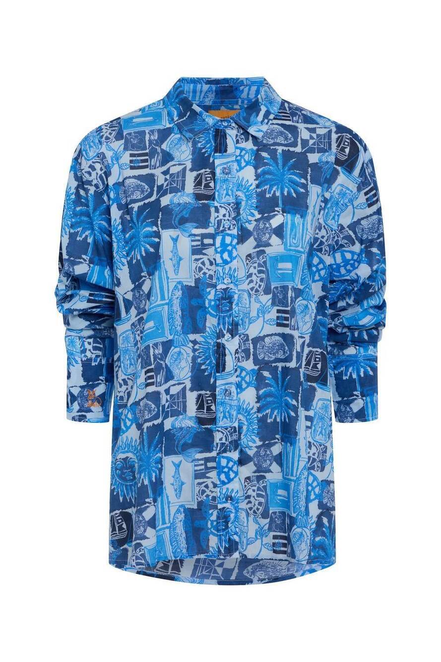 NEW CONIGLIO women's classic button down shirt in seaside cobalt cruise